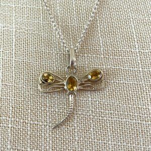 1" Citrine Dragonfly Pendant on 15" .925 Chain